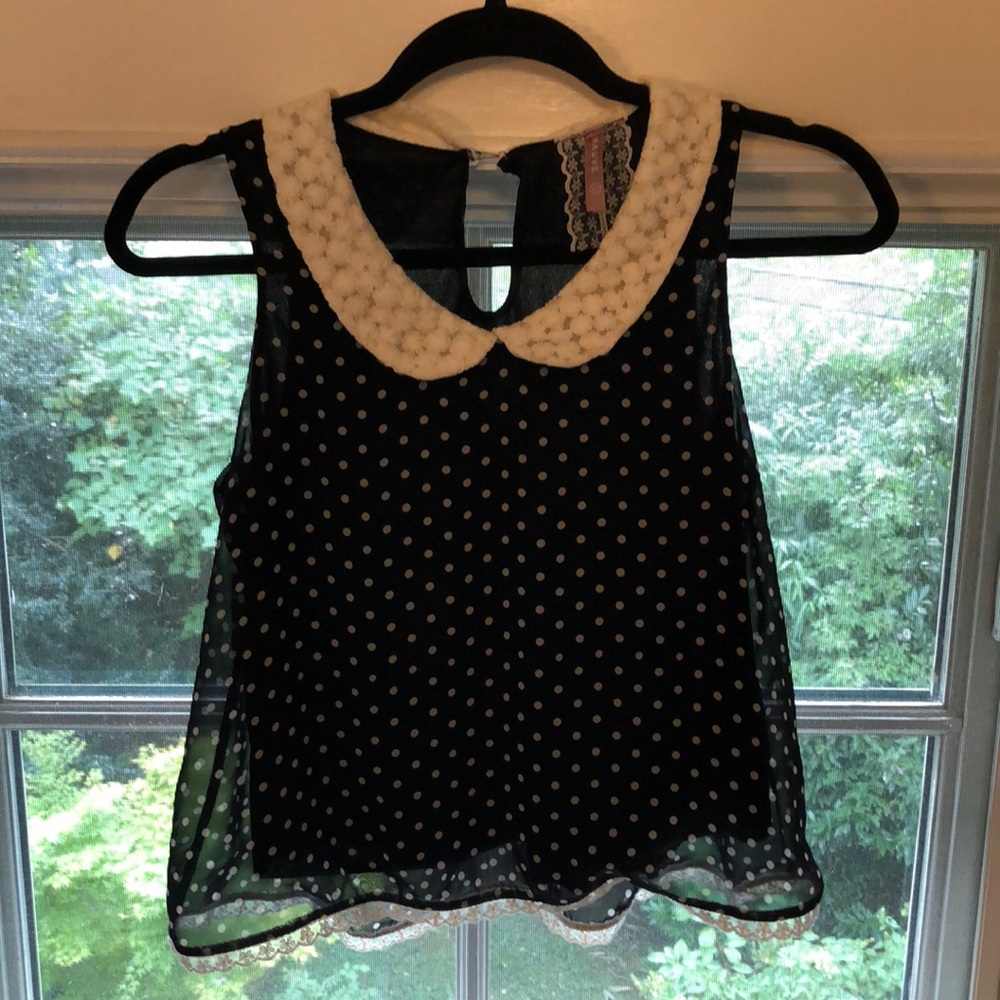 Polka Dot and Lace Trim Blouse